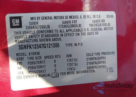 2007 Chevrolet Avalanche 1500 Lt z USA, uszkodzony, nr VIN 3GNFK12347G121306